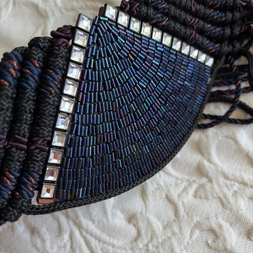 Vtg 70s 80s Signed Manett Macrame Beaded Boho Hippie Belt Couture Sz 34-36
